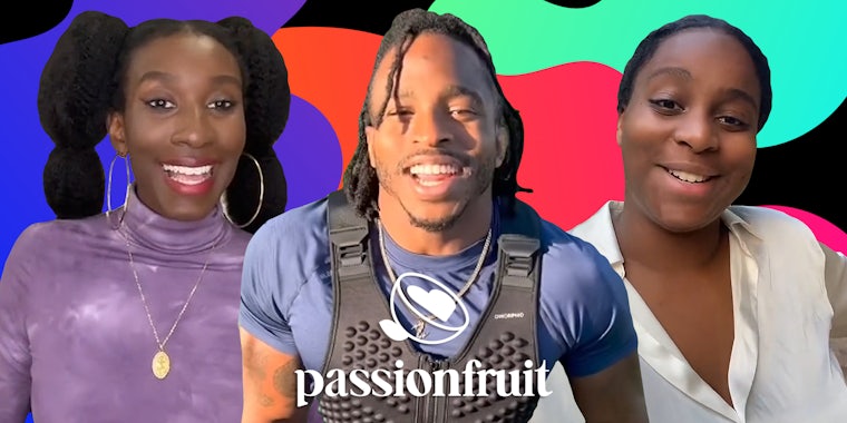 creators in front of colorful abstract Passionfruit background with Passionfruit Remix
