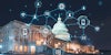 Capitol dome building at night with internet web overlay