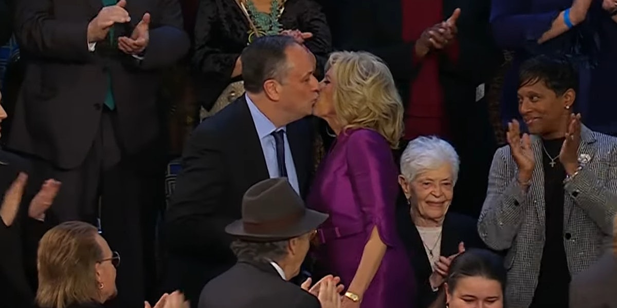 Jill Biden kissing Kamala Harris' husband in crowd