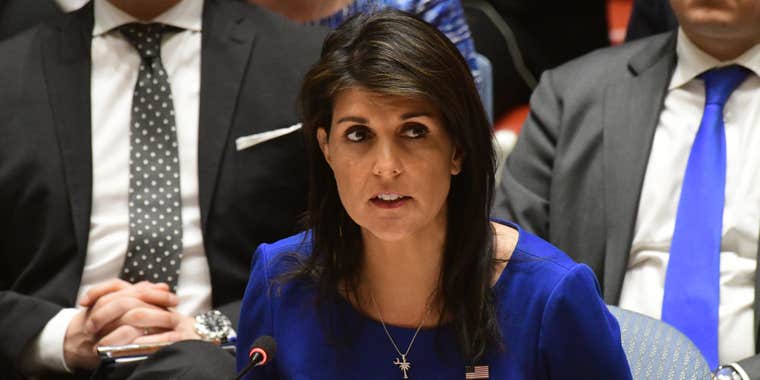 Nikki Haley speaking into microphone