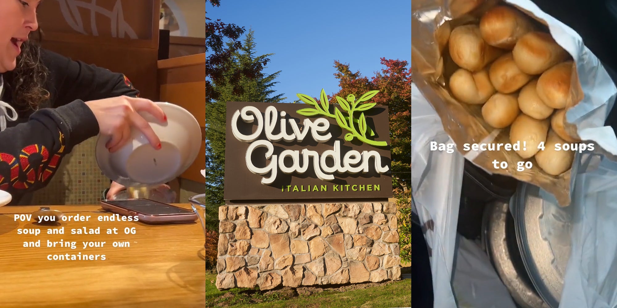 Woman Takes Olive Garden Unlimited Soup or Salad ToGo