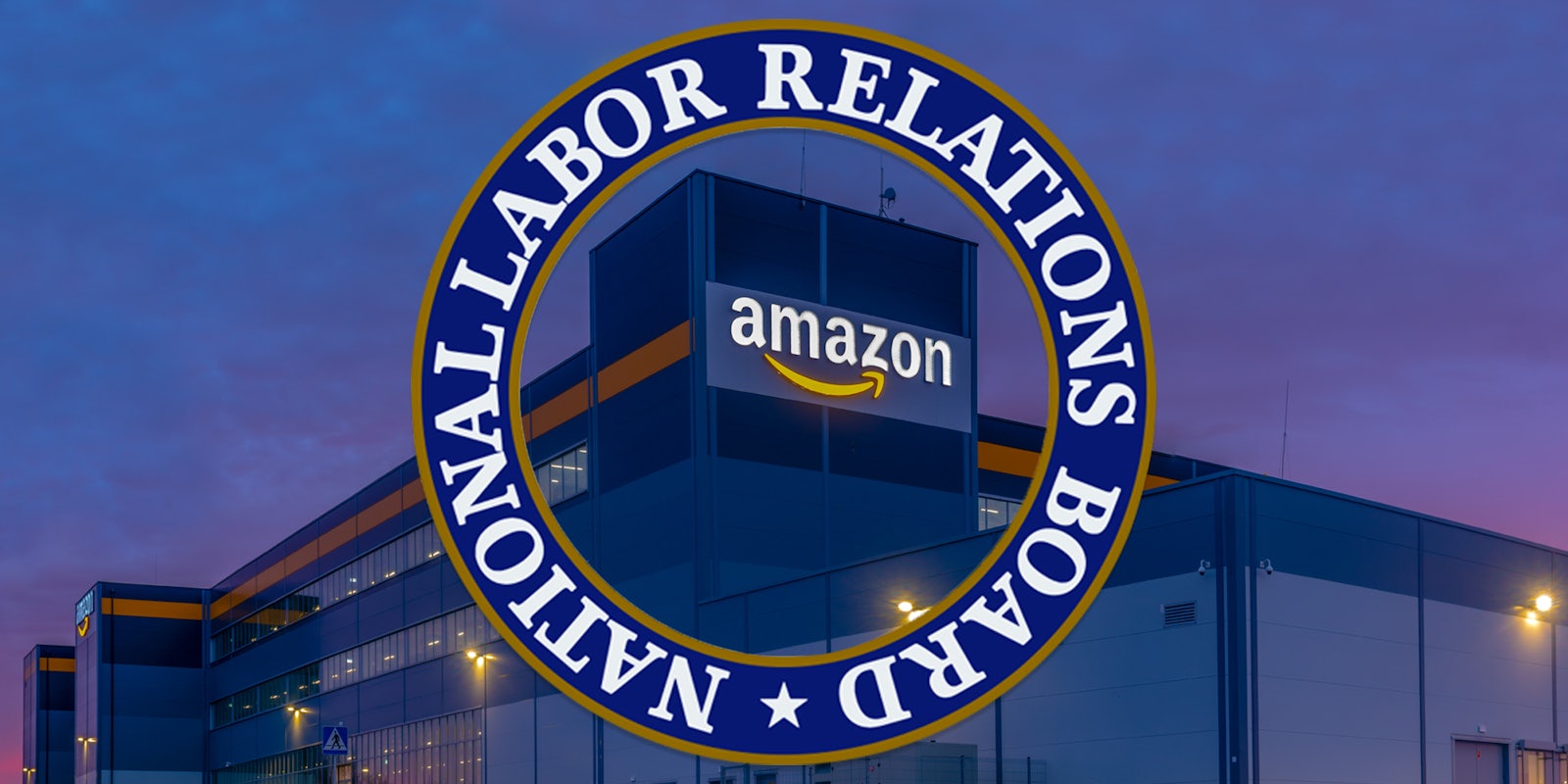Amazon with National Labor Relations Board logo