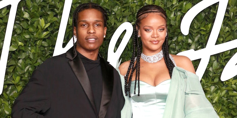 Rihanna and ASAP Rocky in front of greenery