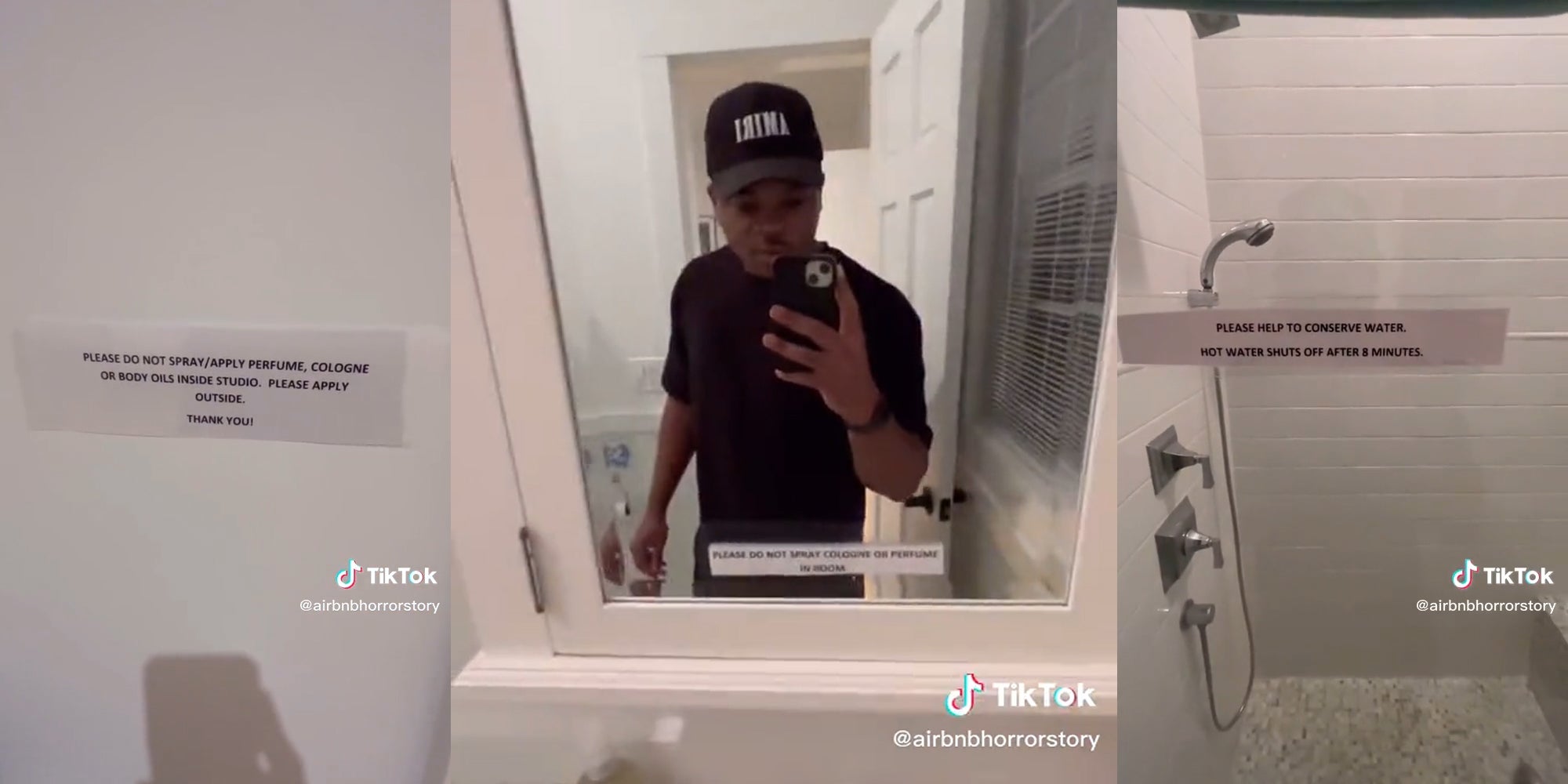 man showing signs in airbnb bathroom