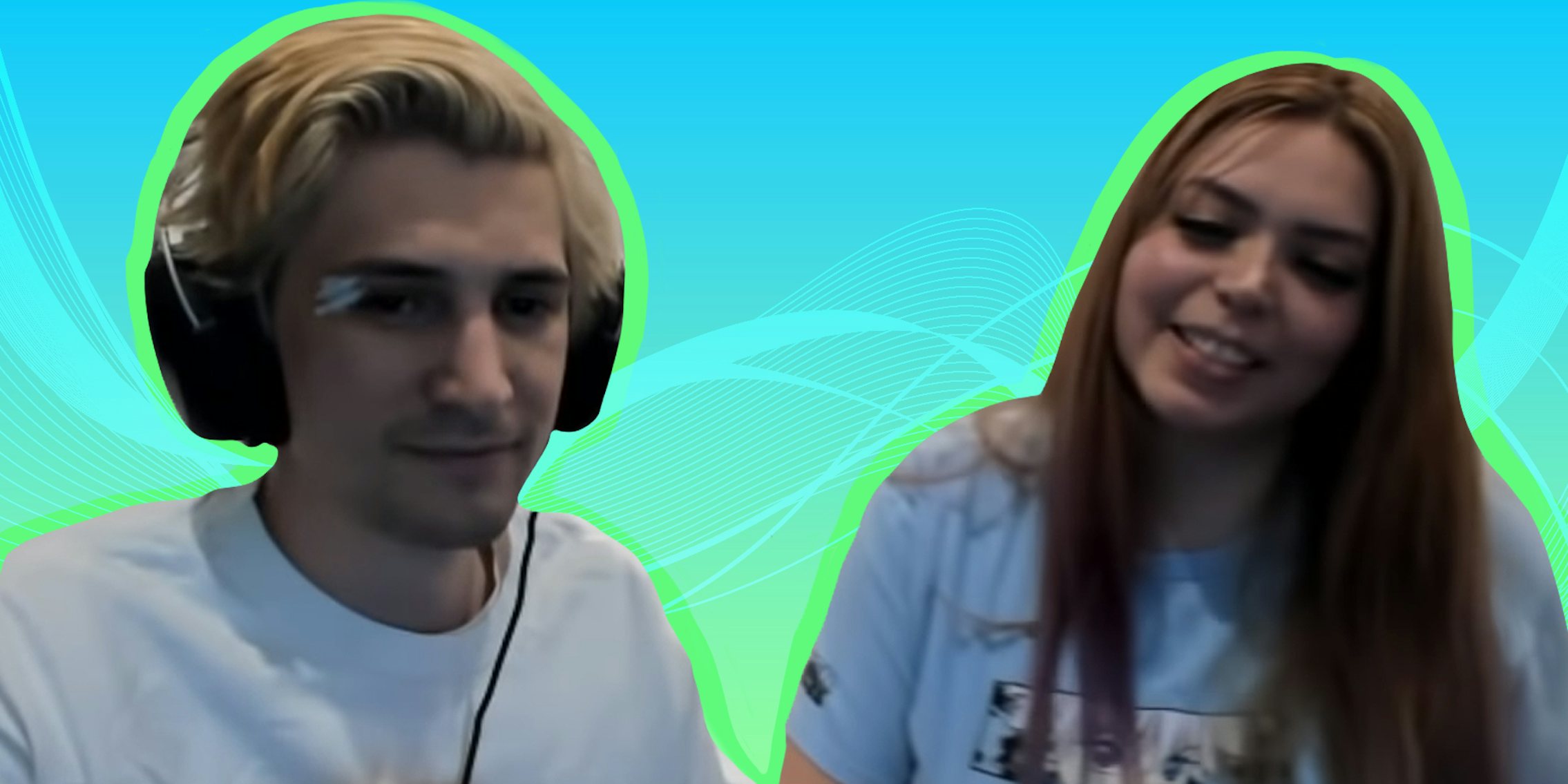 XQC and Adept in front of blue and green background Passionfruit Remix
