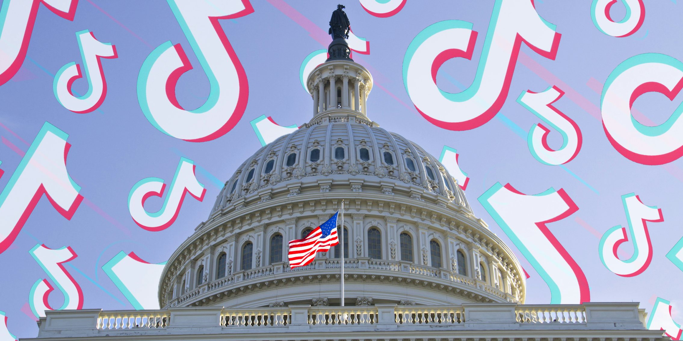 US Capitol building top with TikTok logos background