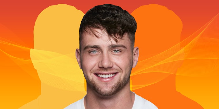 Harry Jowsey in front of red to orange to yellow vertical gradient background Passionfruit Remix