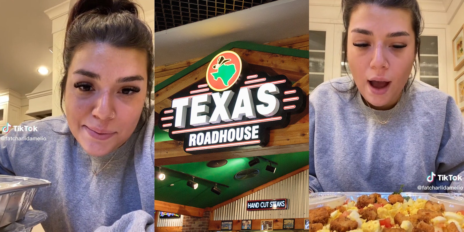 Women explains and shows off her Texas Roadhouse meal prep hack