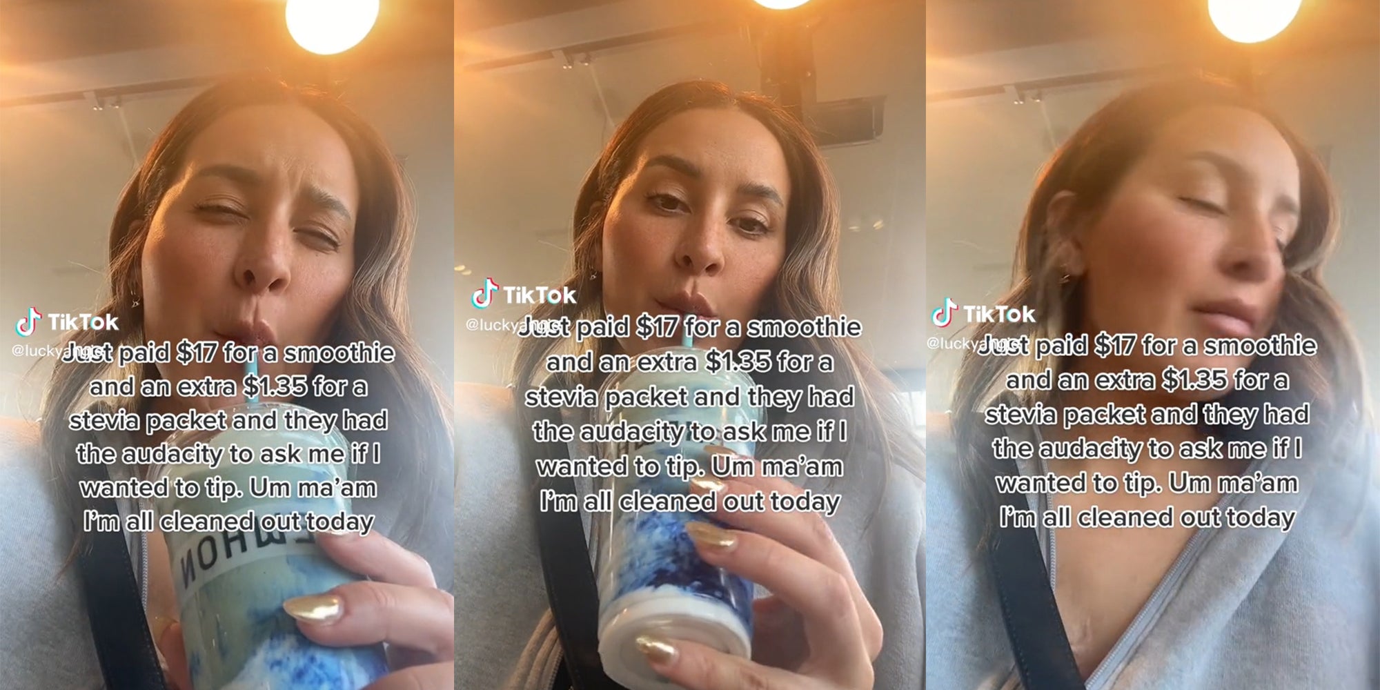 Customer says she was asked to tip after being charged $1.25 for Stevia packet after spending $17 on a smoothie