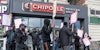 New York, NY - October 27, 2021: Workers of Chipotle store on strike for poor working conditions and violations of city Fair Workweek Law at the store in Upper Manhattan