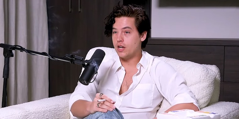 Cole Sprouse speaking while smoking cigarette during interview
