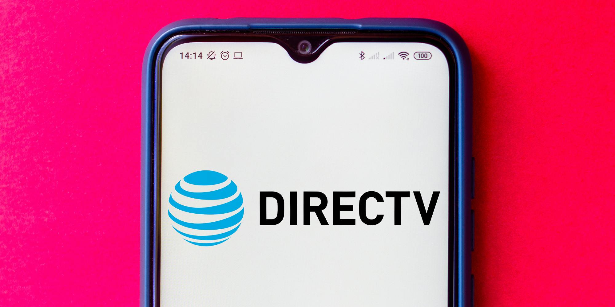 DIRECTV on phone screen in front of pink background