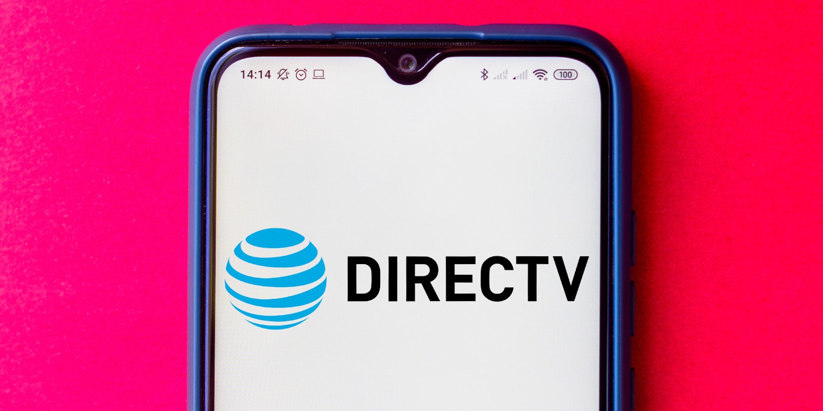 DIRECTV on phone screen in front of pink background