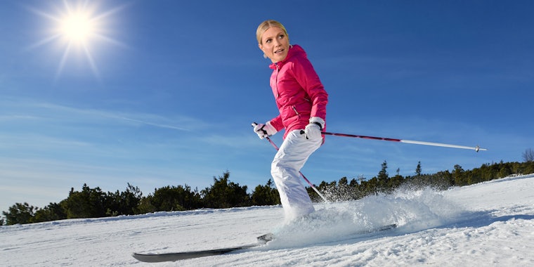 Gwyneth Paltrow face on woman skiing