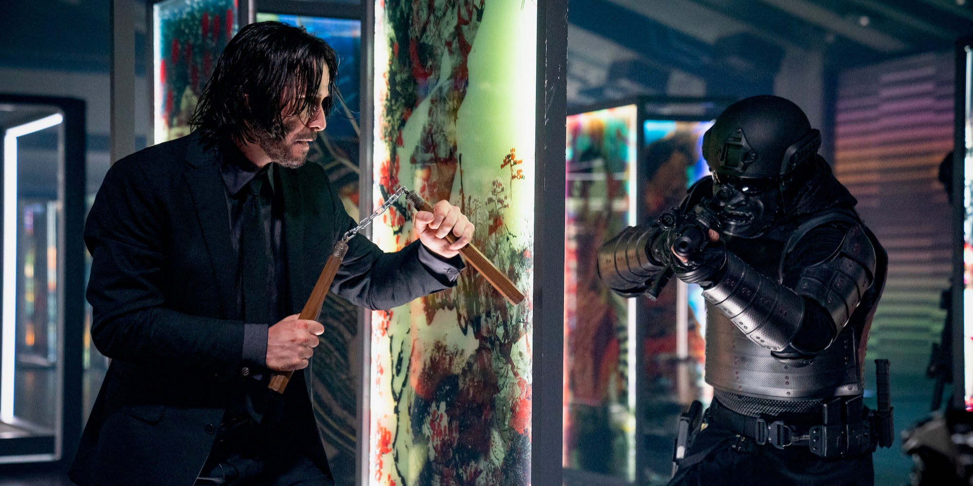keanu reeves as john wick (left) in john wick: chapter 4