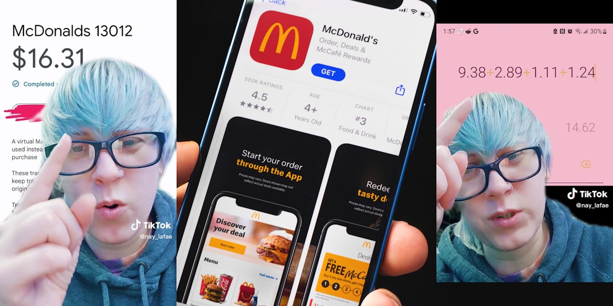 person showing McDonald's app charges