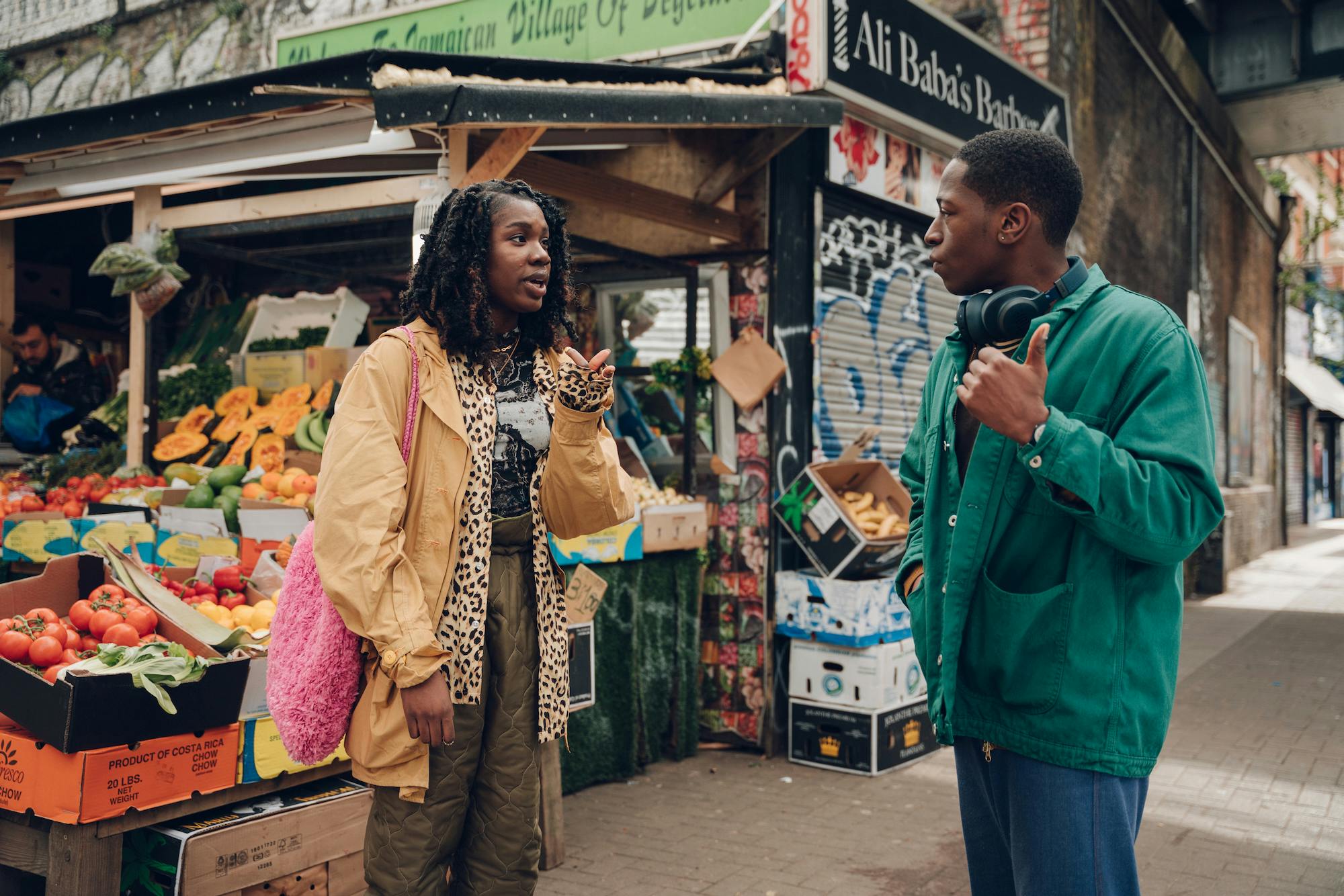 vivian oparah as yas (left) and david jonsson as dom (right) in rye lane