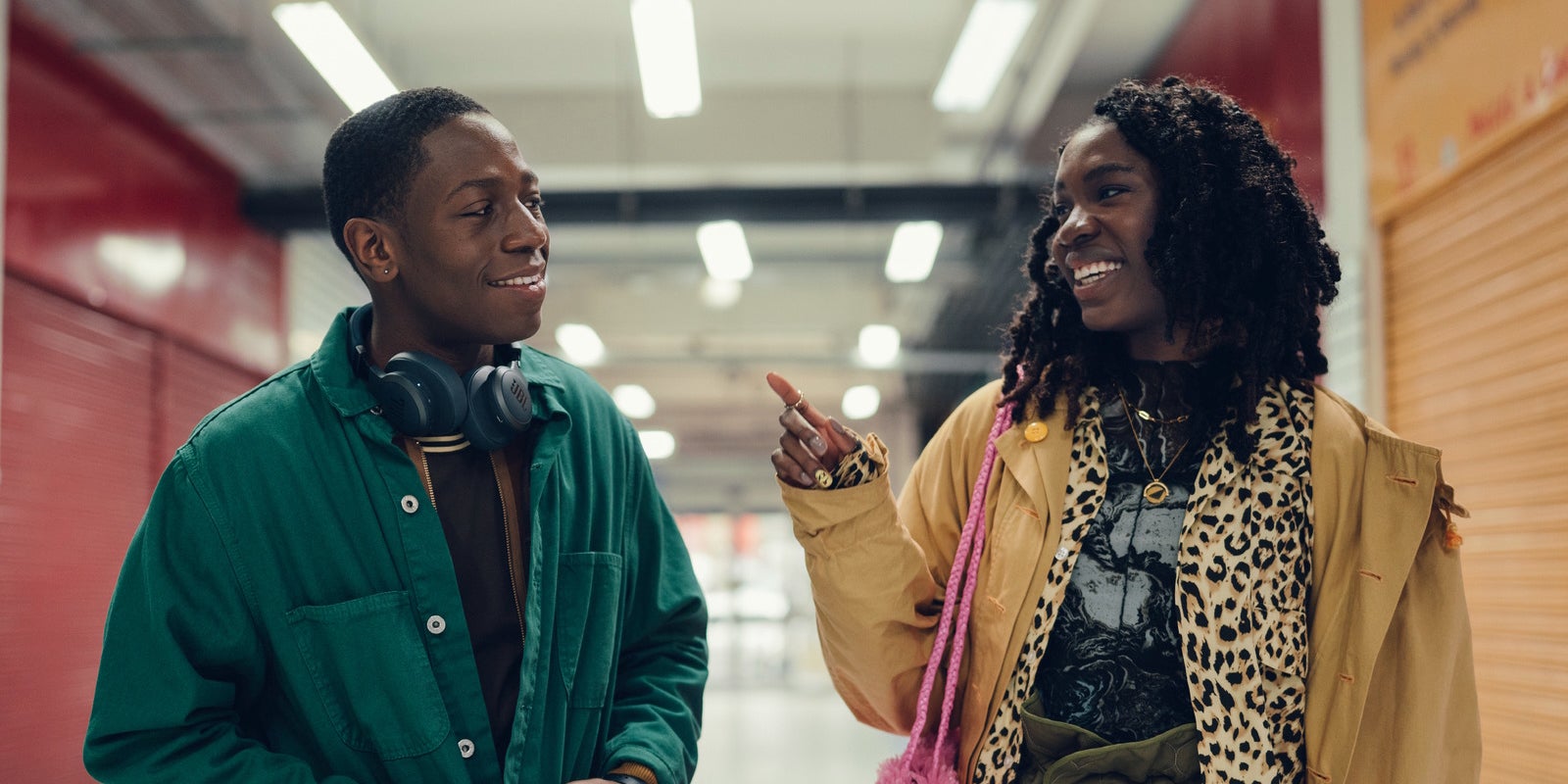 david jonsson as dom (left) and vivian oparah as yas (right) in rye lane