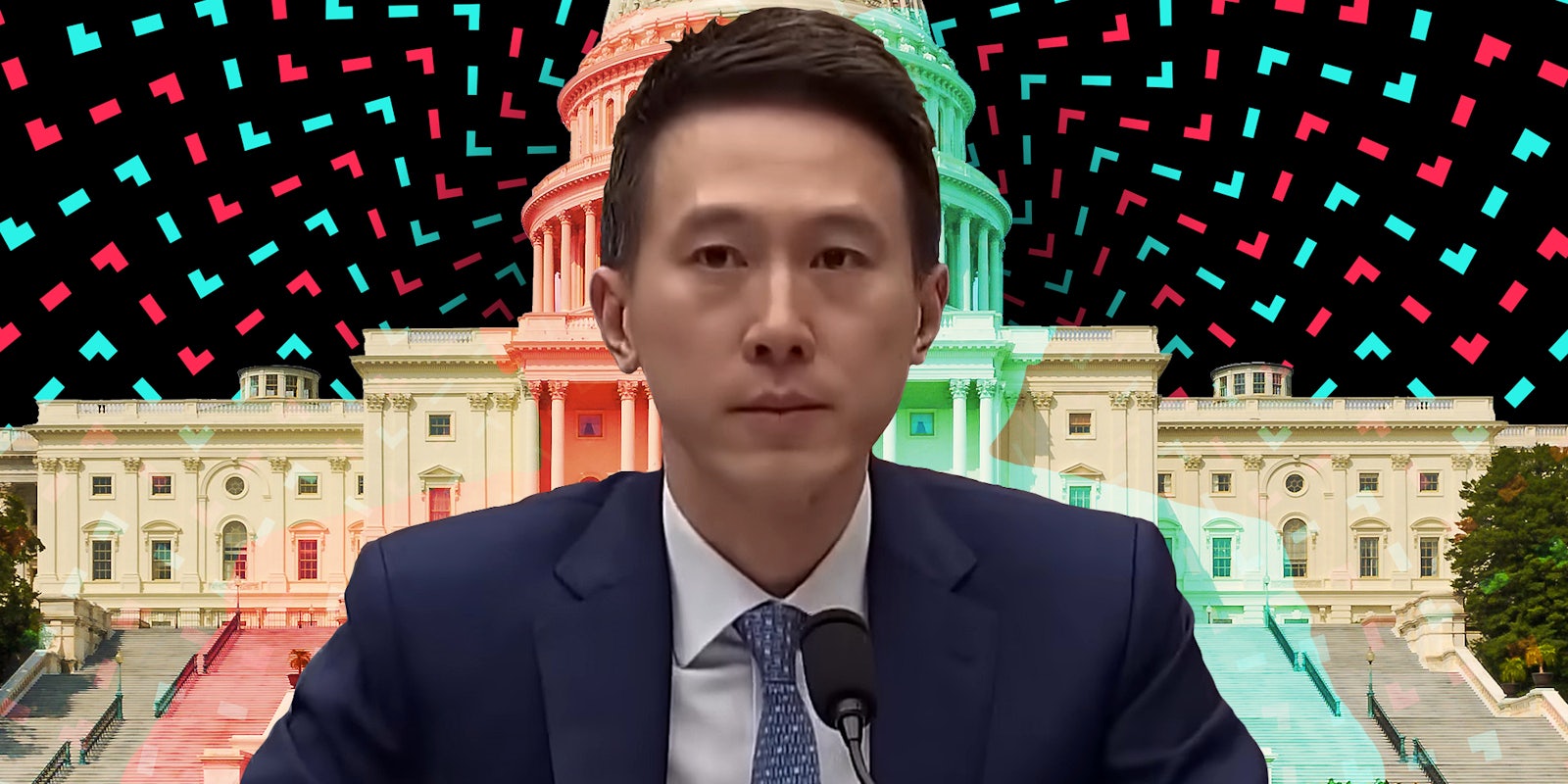 TikTok CEO Shou Chew over Capitol building and TikTok background