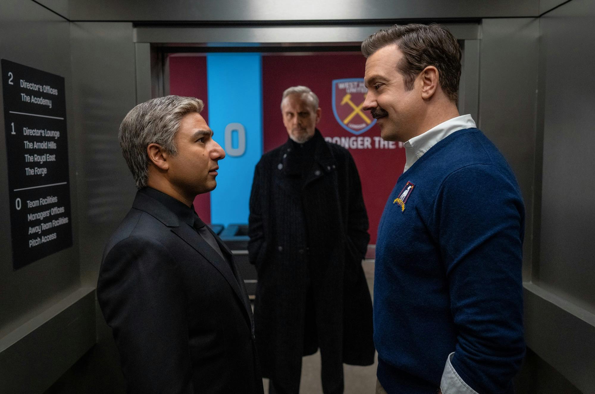 (l-r) nick mohammed, anthony head, and jason sudeikis in ted lasso season 3