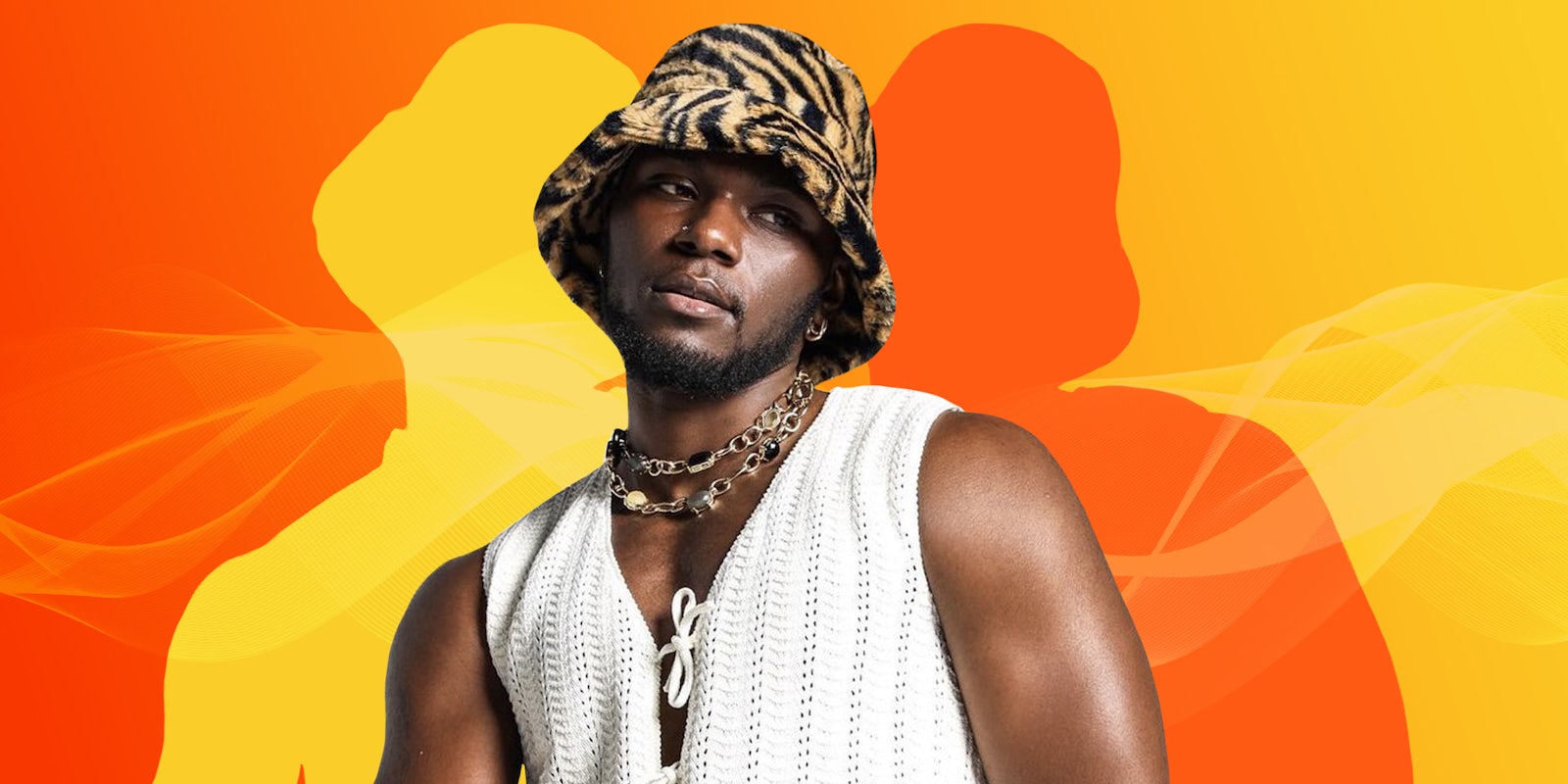Tyshon Lawrence in front of orange to yellow horizontal gradient background Passionfruit Remix