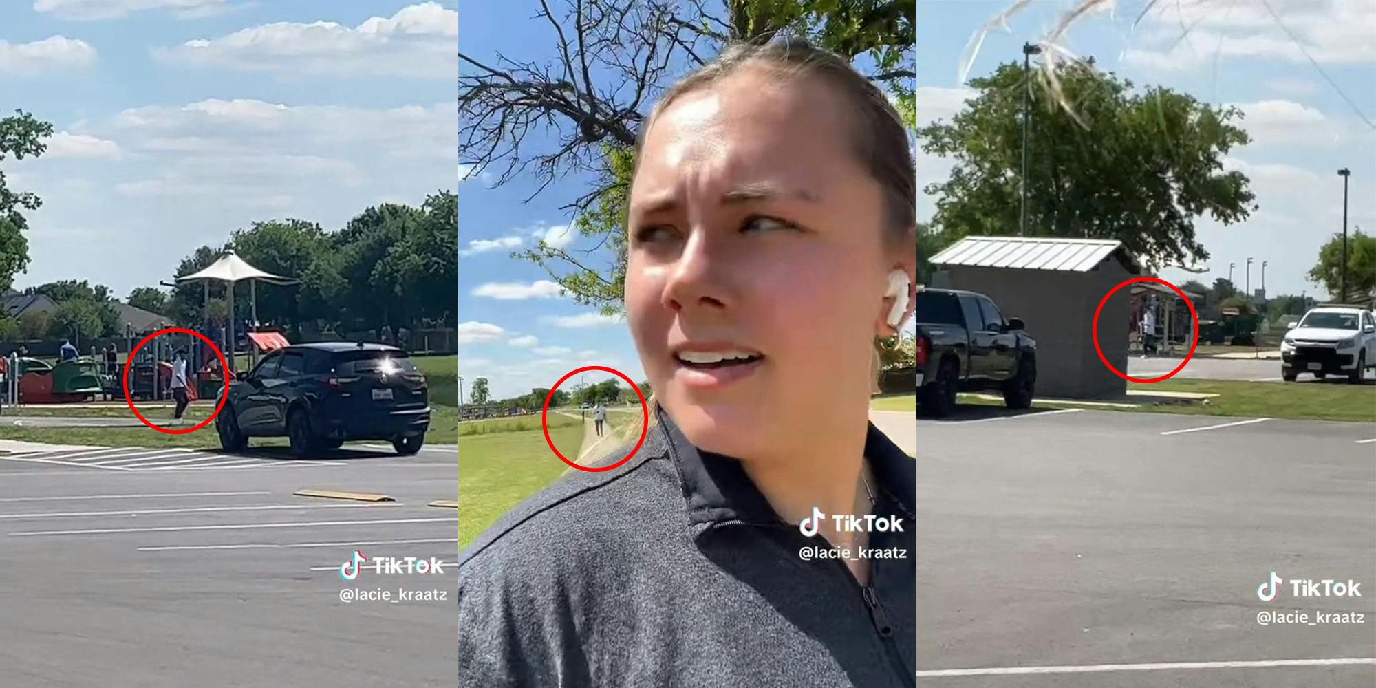 Woman films man follow her during her run