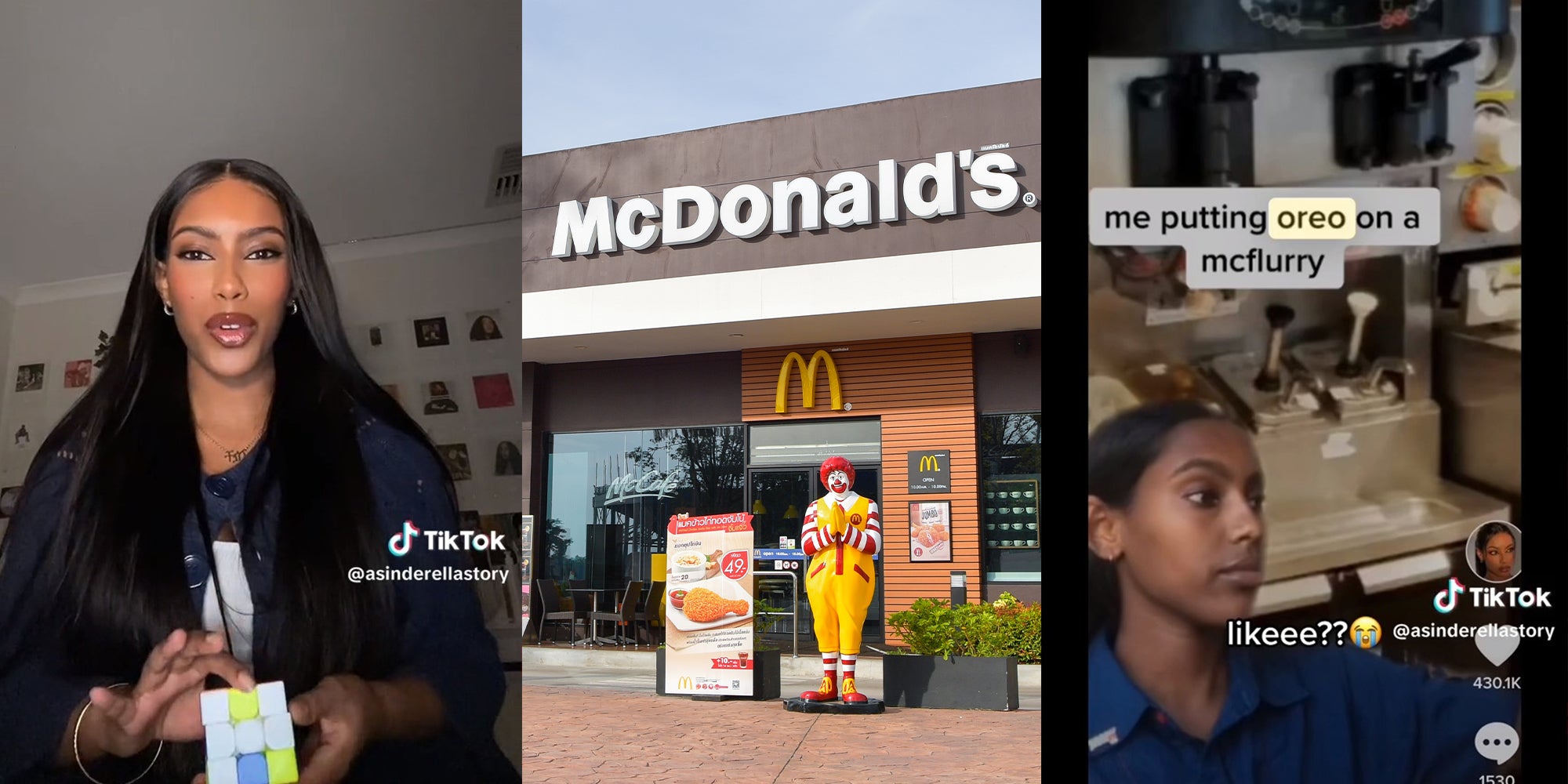 Two screenshots of someone speaking to the camera. A McDonald's location is in between the screenshots. 
