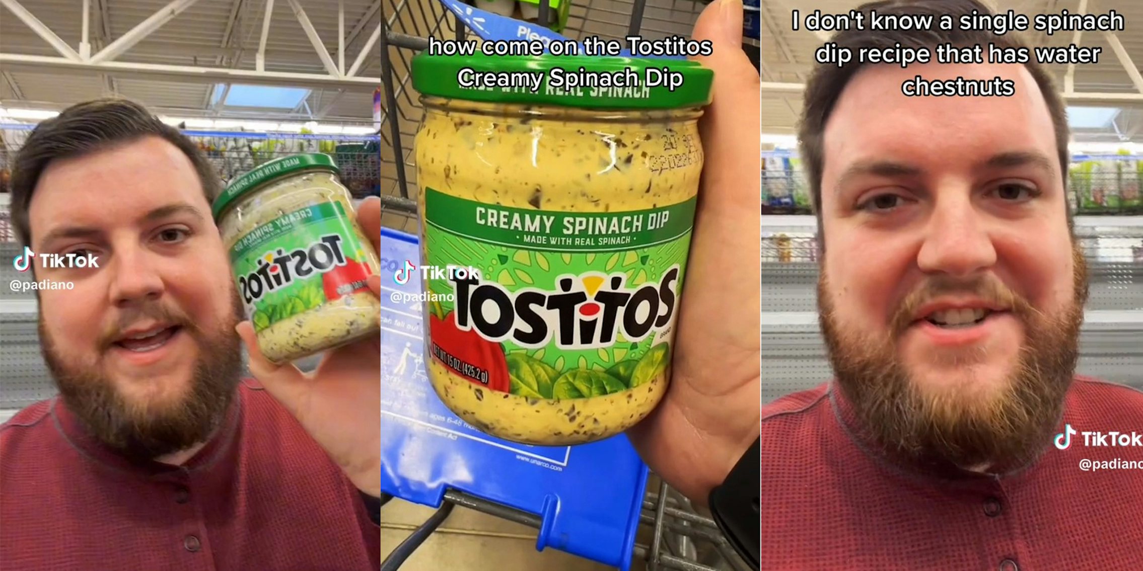 Customer shows Tostitos creamy spinach dip was water chestnuts