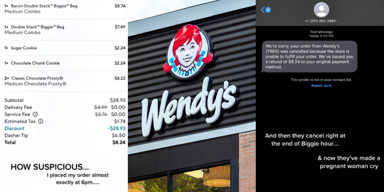 Woman says Wendy's canceled her order as soon as Biggie hour finished despite her placing it at 6pm