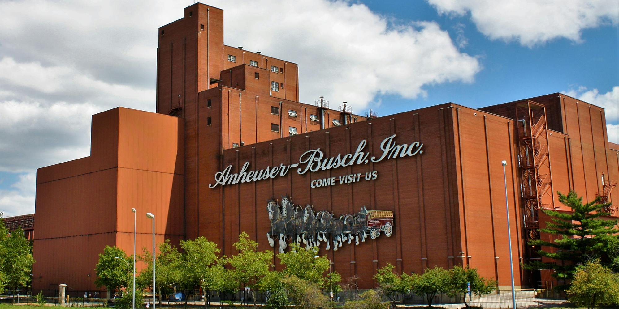 Anheuser-Busch Brewery with blue sky and sign