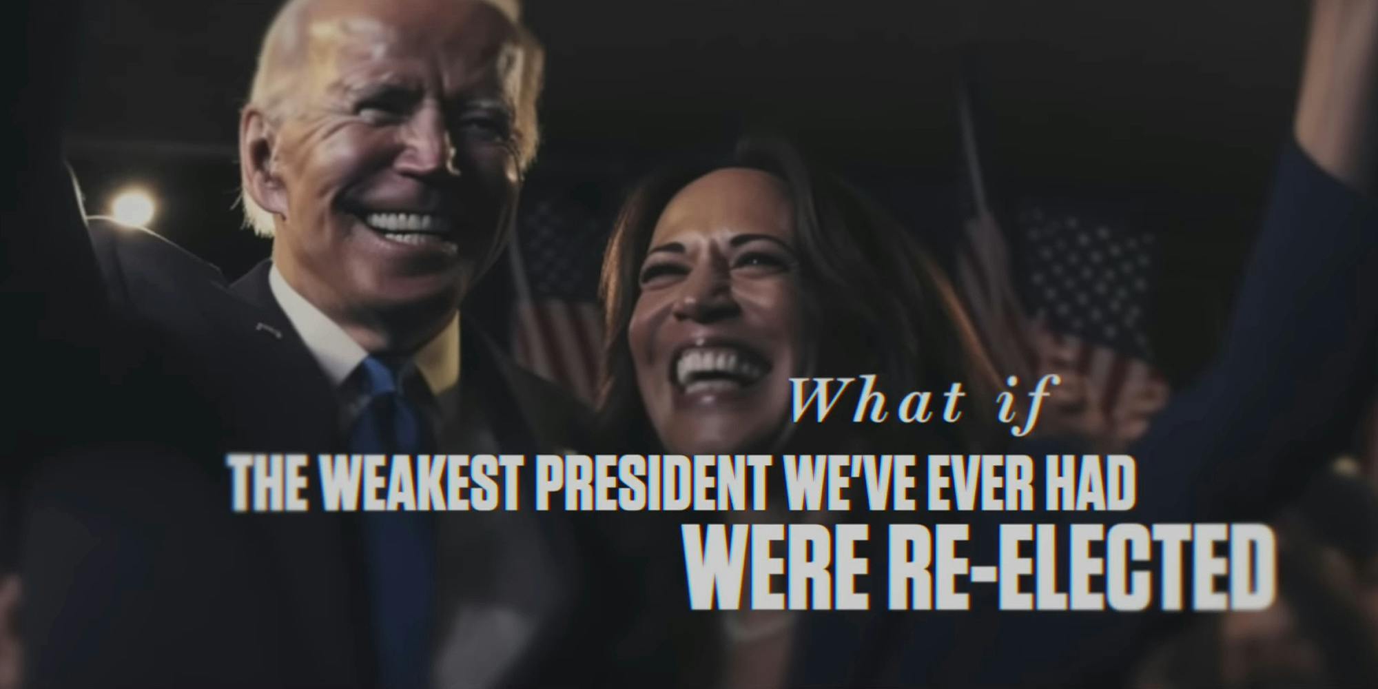 AI generated image of Joe Biden and Kamala Harris with caption "What if THE WEAKEST PRESIDENT WE'VE EVER HAD WERE RE-ELECTED"