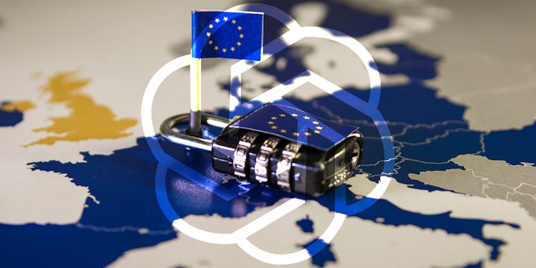 Padlock over EU map symbolizing the EU General Data Protection Regulation GDPR with ChatGPT logo overlay centered