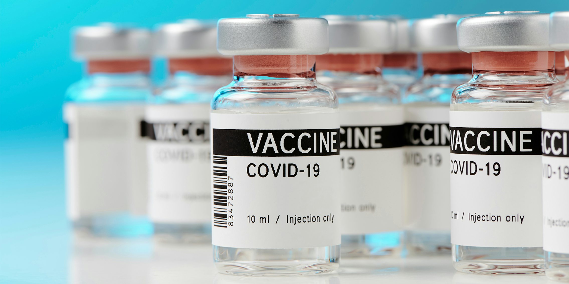 ampoules with Covid-19 vaccine on a laboratory bench