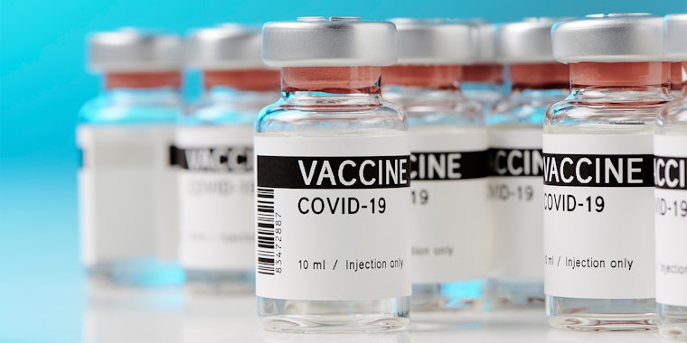 ampoules with Covid-19 vaccine on a laboratory bench