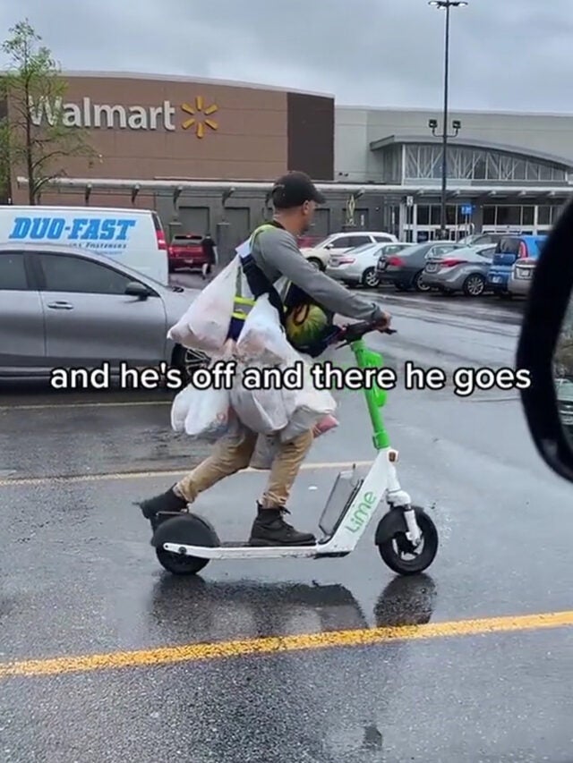 Walmart Customer Carries Massive Grocery Haul on Lime Scooter