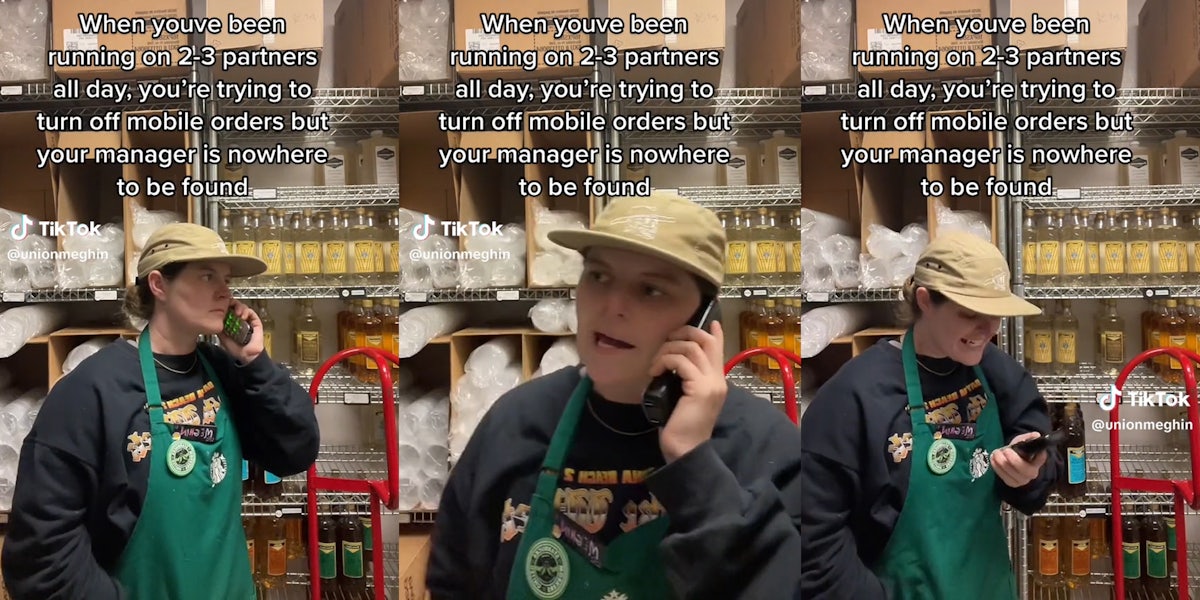 employee trying to call manager to shutt off Starbucks mobile order