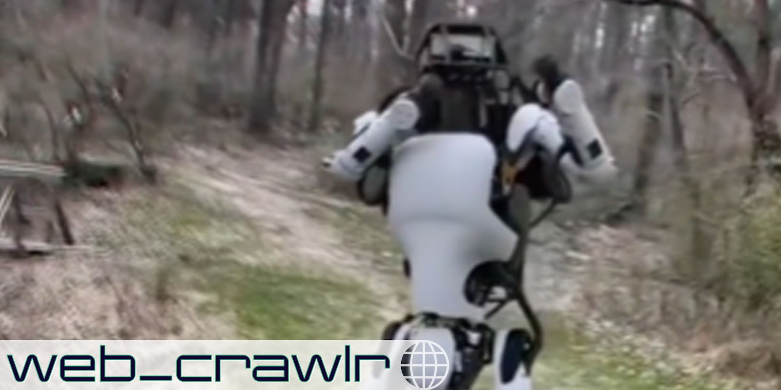A fake video of a Boston Dynamics robot. The Daily Dot newsletter web_crawlr logo is in the bottom left corner.