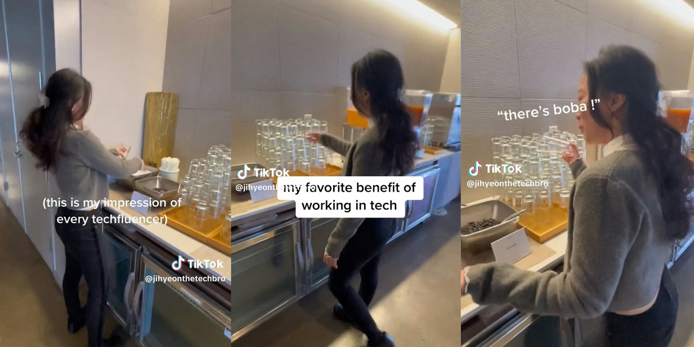 Tech worker shows off boba station at workplace