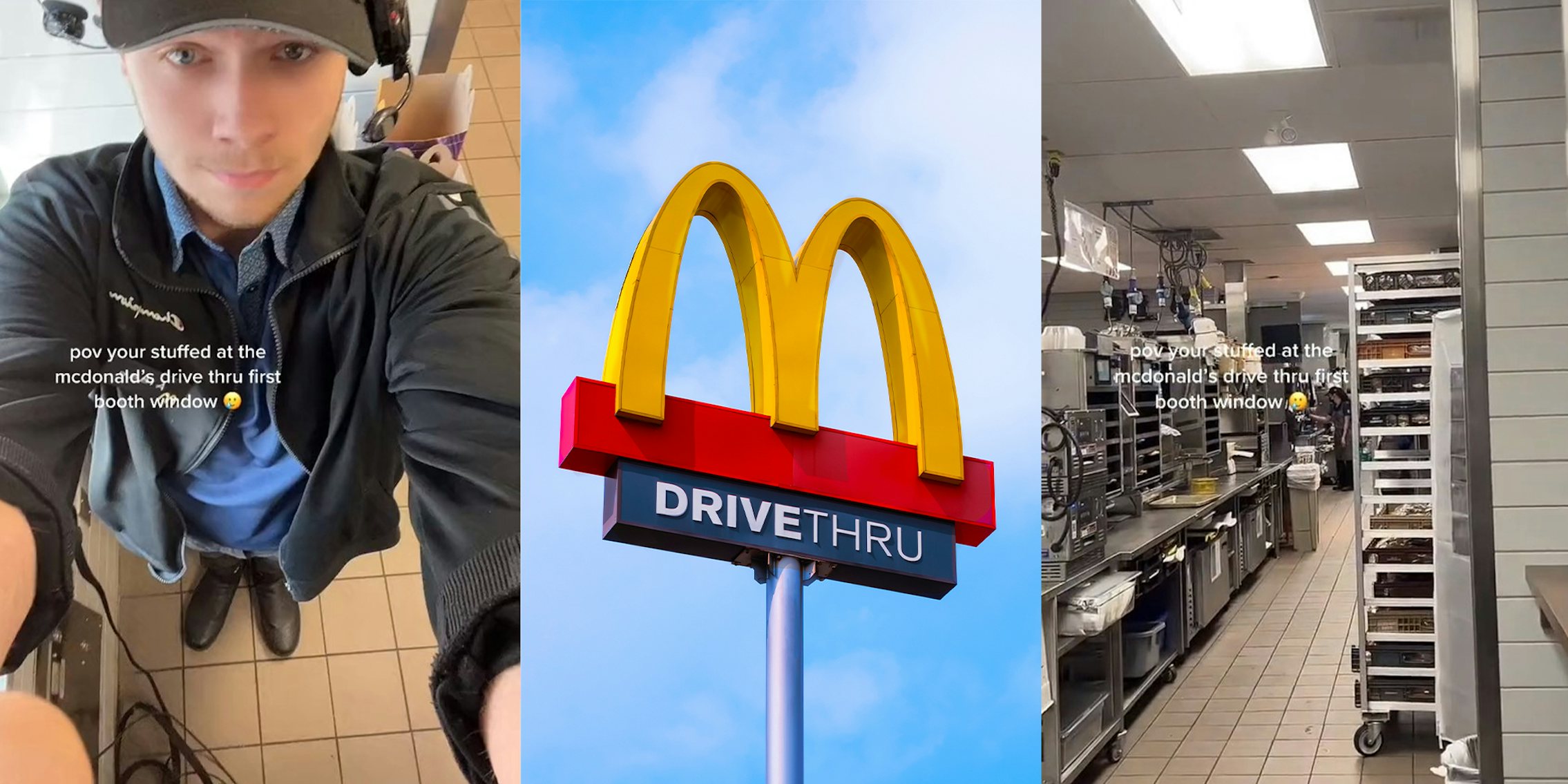 McDonald’s worker shows the ‘stuffed’ drive-thru window he has to stand in McDonalds Logo Sign with Drive True Lettering