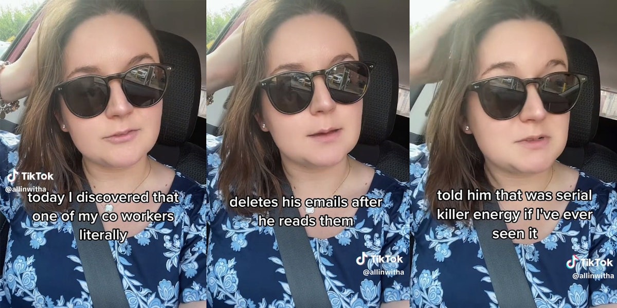 Woman explains that her co-worker deletes all his emails once they're read