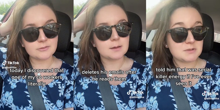 Woman explains that her co-worker deletes all his emails once they're read