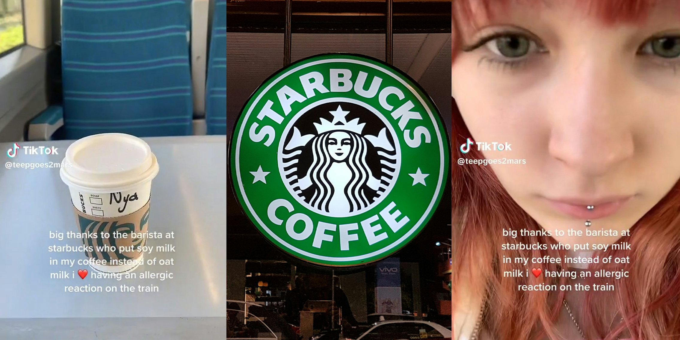 Customer explains that Starbucks barista put soy milk instead of oat milk in her drink