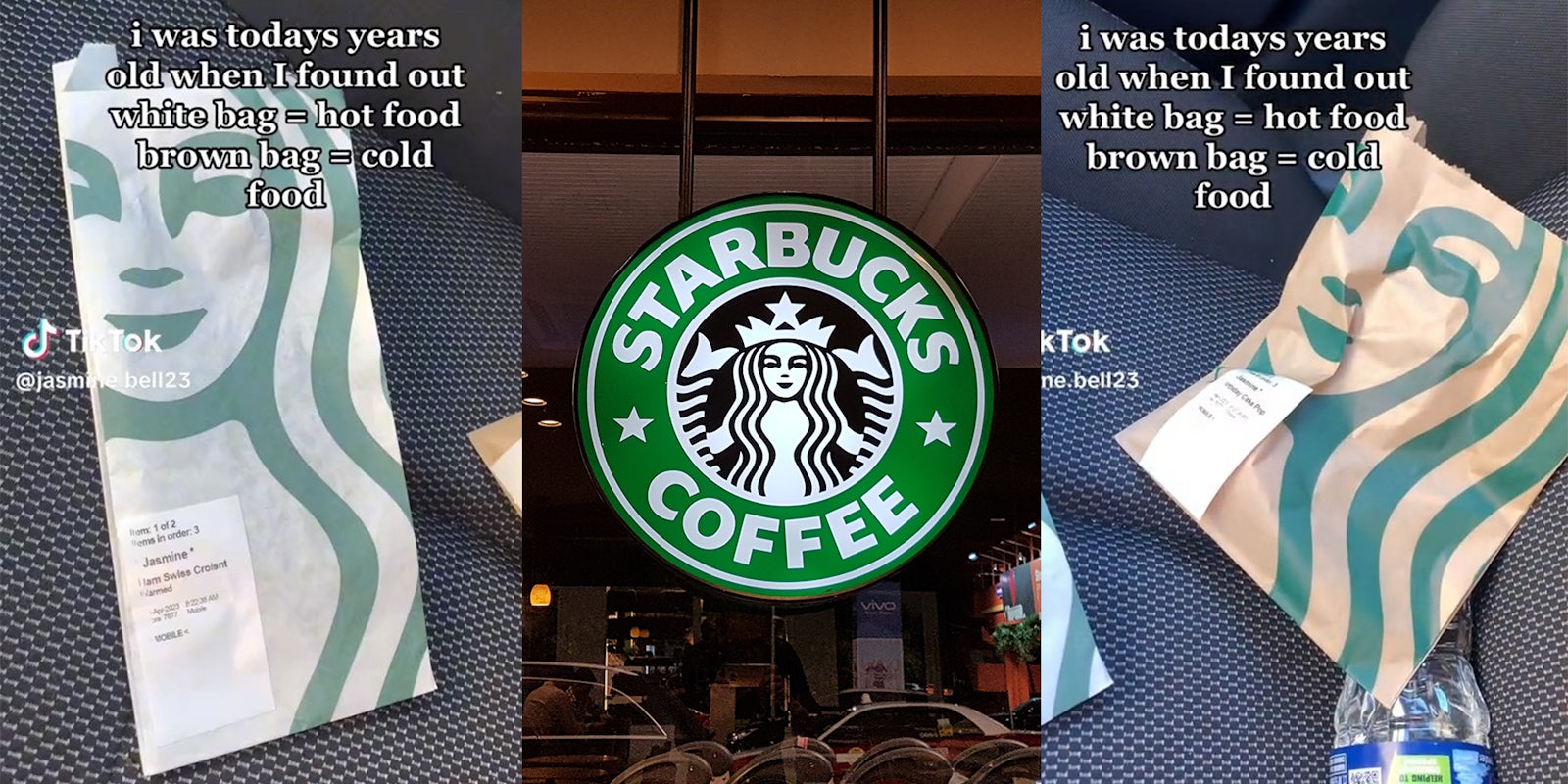 Person explains the difference between Starbuck's white and brown bag.
