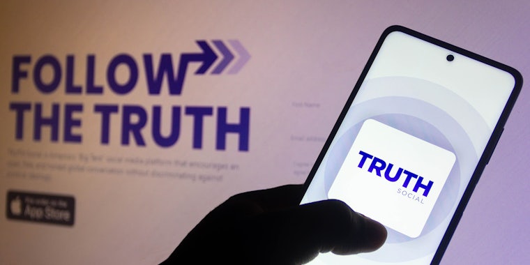 image of the Truth Social logo seen displayed on a smartphone