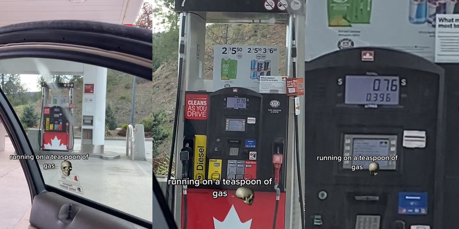 person puts 76 cents gas