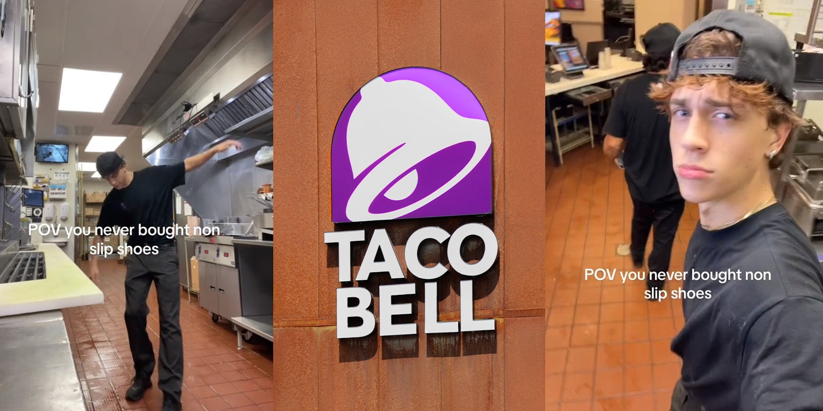 Taco Bell worker slips around store because he doesn't have non-slip shoes