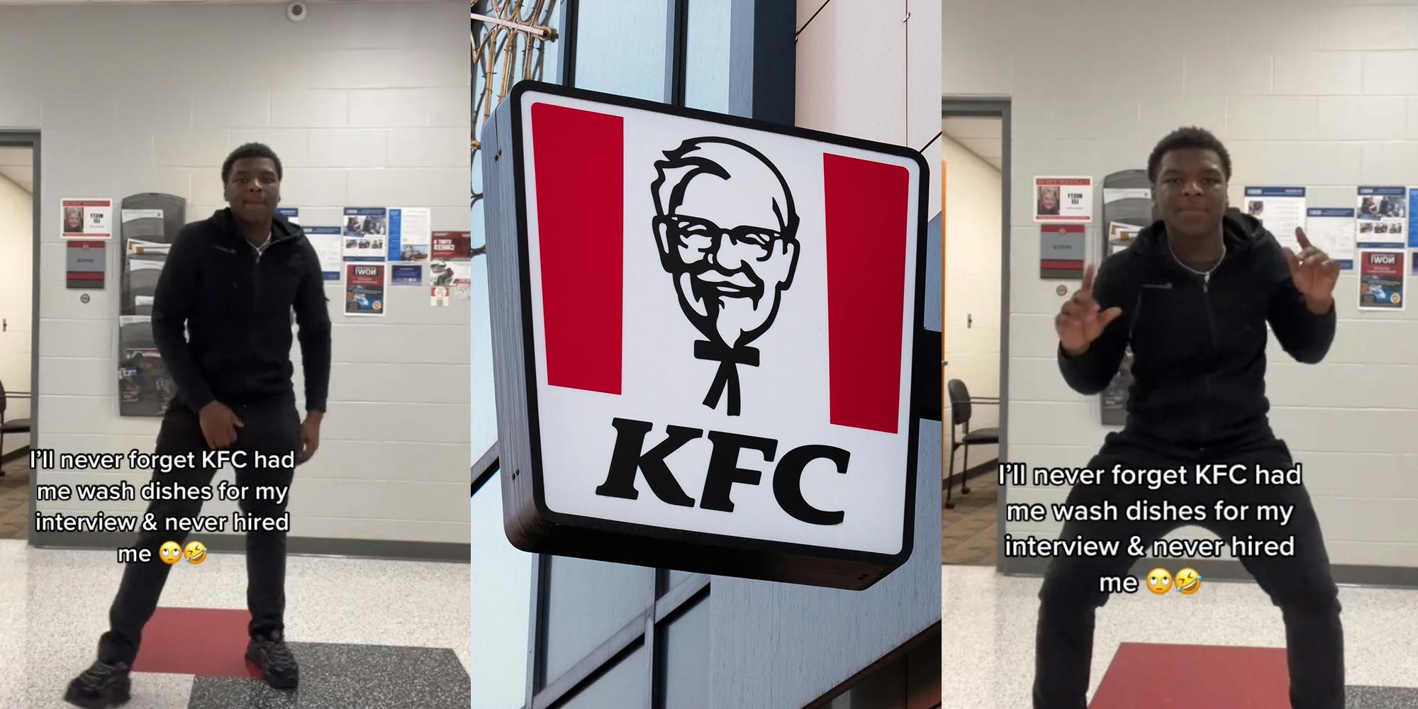 Applicant says KFC had him wash dishes on interview day and didn't hire him