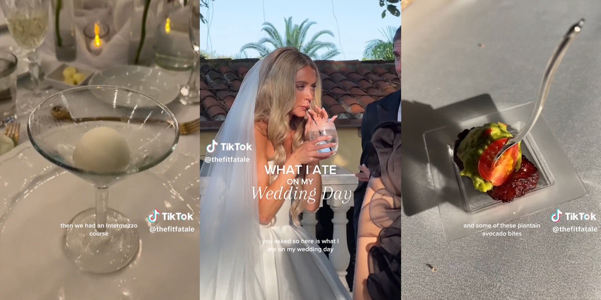video stills on a tiktoker showing her sugar-free, anti-bloat wedding food