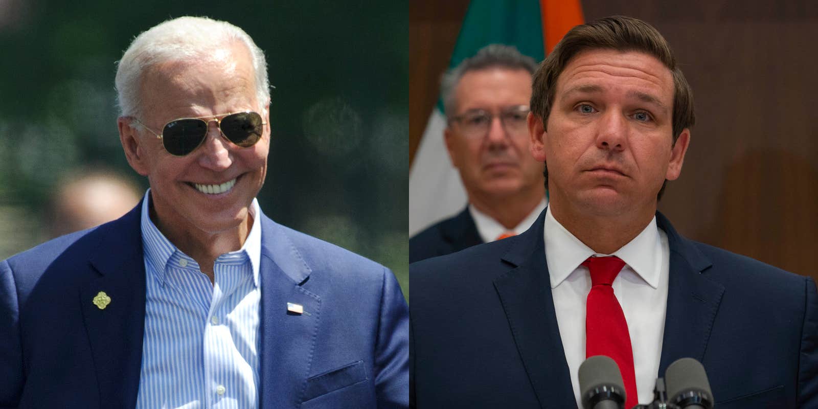 joe biden (l) ron desantis (r)