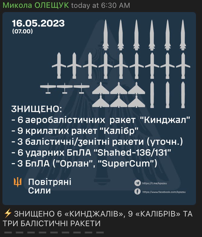 A graphic with a typo detailing the Russian-controlled missiles and drones shot down by Ukraine.